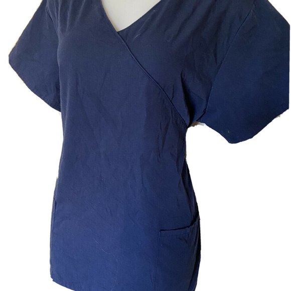 3/$15💜 Navy Blue Scrub Top Factory Uniform - Picture 3 of 6